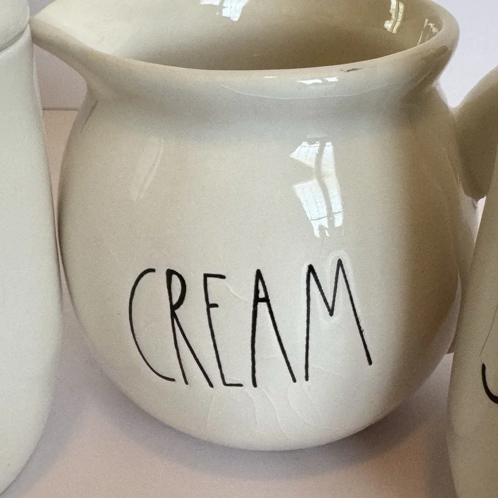 Rae Dunn SWEET CREAM SYRUP Coffee Bar Set Sugar Creamer Pitcher‎ Farmhouse Gift